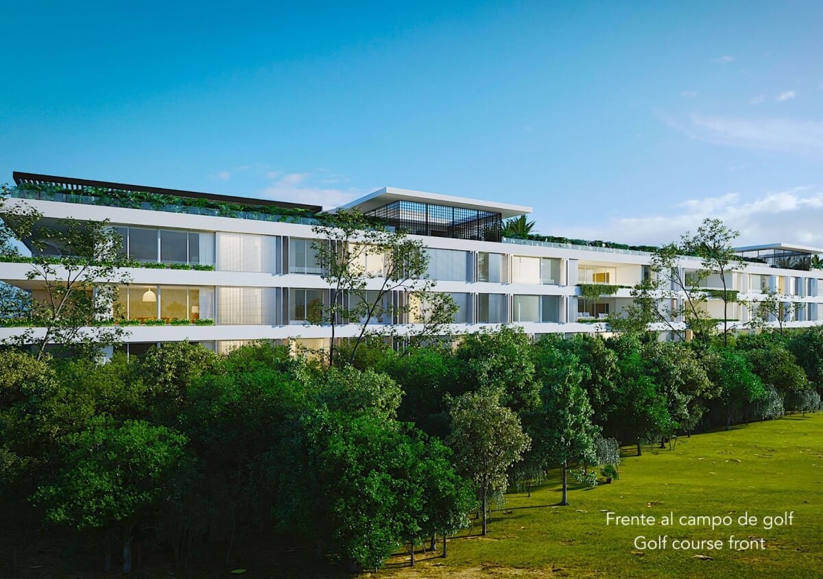 Condominio frente al mar con alberca privada, 3,000 m2 de Albercas, campo de Golf, Club de playa, Corasol, en venta Playa del Carmen.