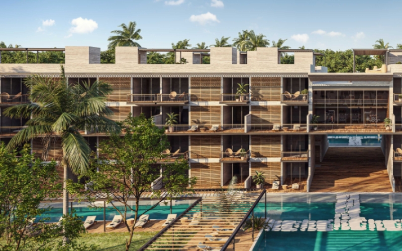 Double height condo, in golf course with beach club, double terrace, TV room, in Corasol, Playa del Carmen, pre-construction.