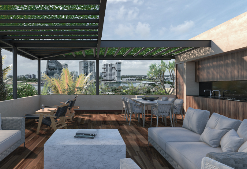 Penthouse with roof garden, service room, panoramic view, infinity pool, jacuzzi, snack bar, pre-construction, in Puerto Cancun.