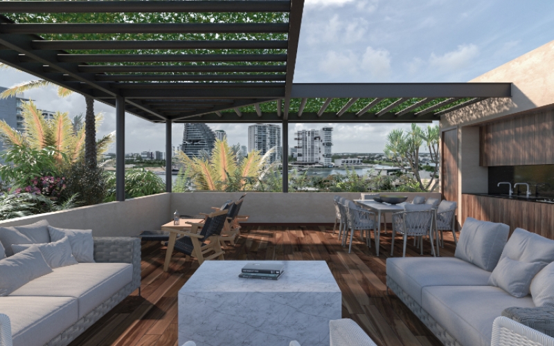 Penthouse with roof garden, service room, panoramic view, infinity pool, jacuzzi, snack bar, pre-construction, in Puerto Cancun.