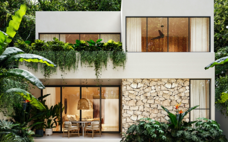 Villa con alberca privada y jardin, mas de 20 amenidades de diseño unico, residencial privado Kaybe, en venta Tulum.