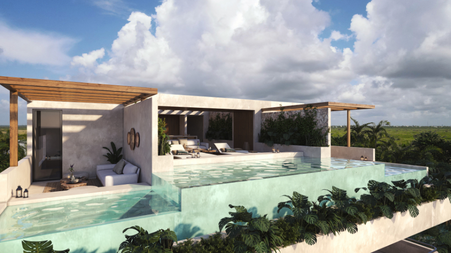 Beachfront condo with private Jacuzzi, furnished, pre-construction, for sale in Puerto Morelos.