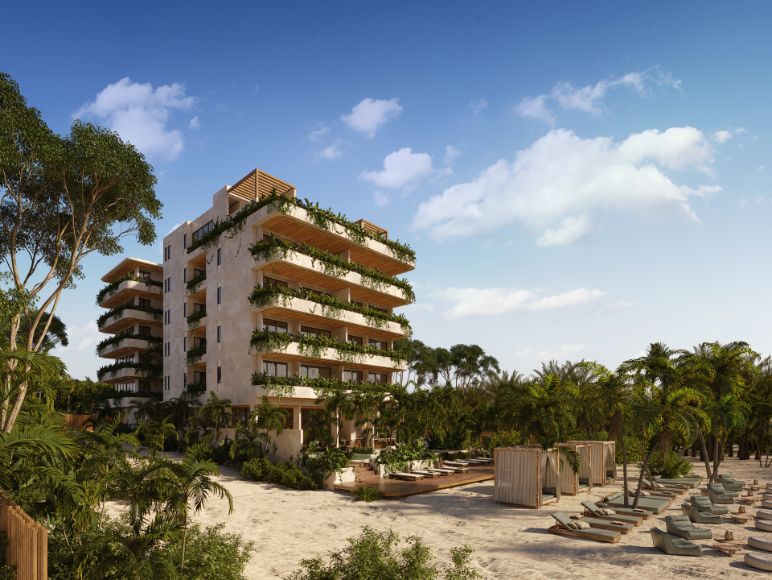 Condominium with ocean view, pool, beach access, pet-friendly, for sale in Puerto Morelos.