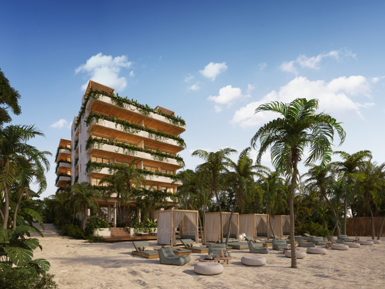 Ocean view penthouse, jacuzzis, lock off system, private beach, gym, pet area, and more pre-construction, Puerto Morelos for sale.