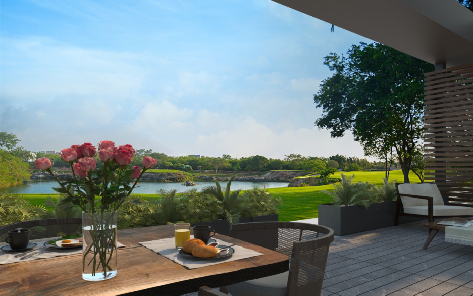 Residencia con  jardín y alberca privada,  en residencial con campo de golf y amenidades de lujo en Yucatan Country Club.