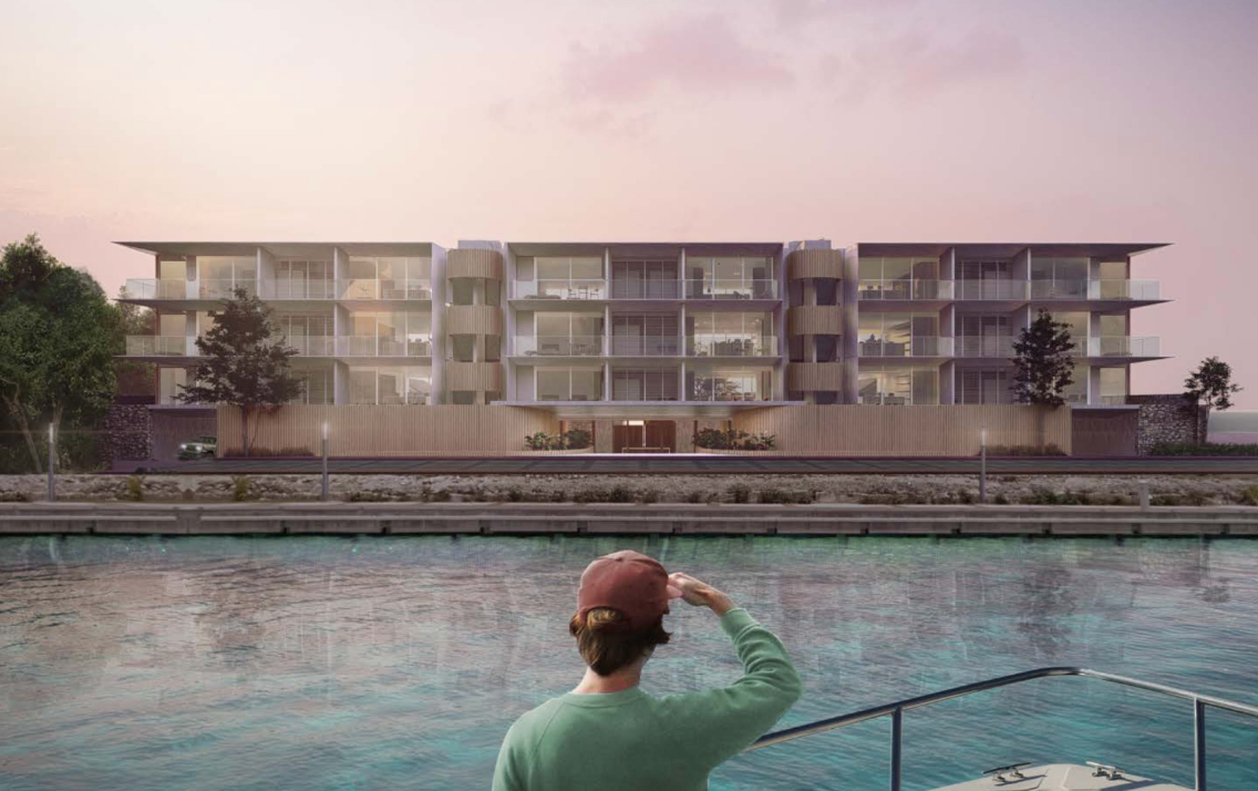 Ocean view condominium, perimeter terrace, marina front, ocean view pool, marble floor, pre-construction in South Hotel Zone, Cozumel.