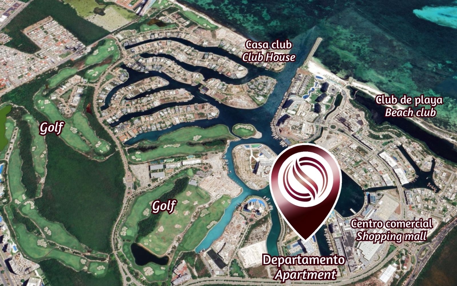 Departamento en Puerto Cancún, golf, club de playa, alberca comun, en venta