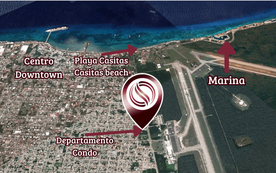 Condo 50 meters from the ocean, pool, gym, barbecue area, business center, pre-construction, on Cozumel Sea Boardwalk, for sale.