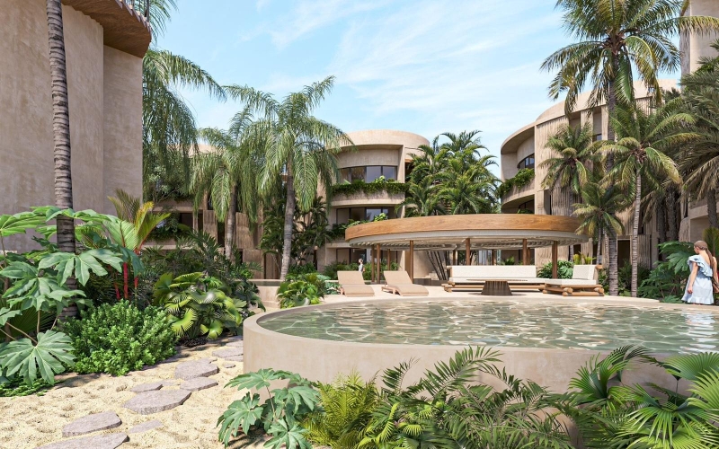 Apartment with pool, terrace, near the sea, for pre-sale Yucatán