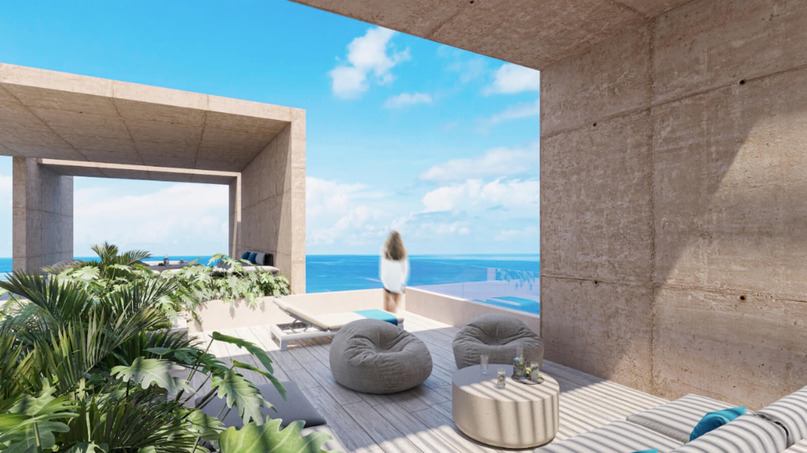 Ocean view apartment, 2 jacuzzis, lock off system, private beach, gym, pet area, and more pre-construction, Puerto Morelos for sale.
