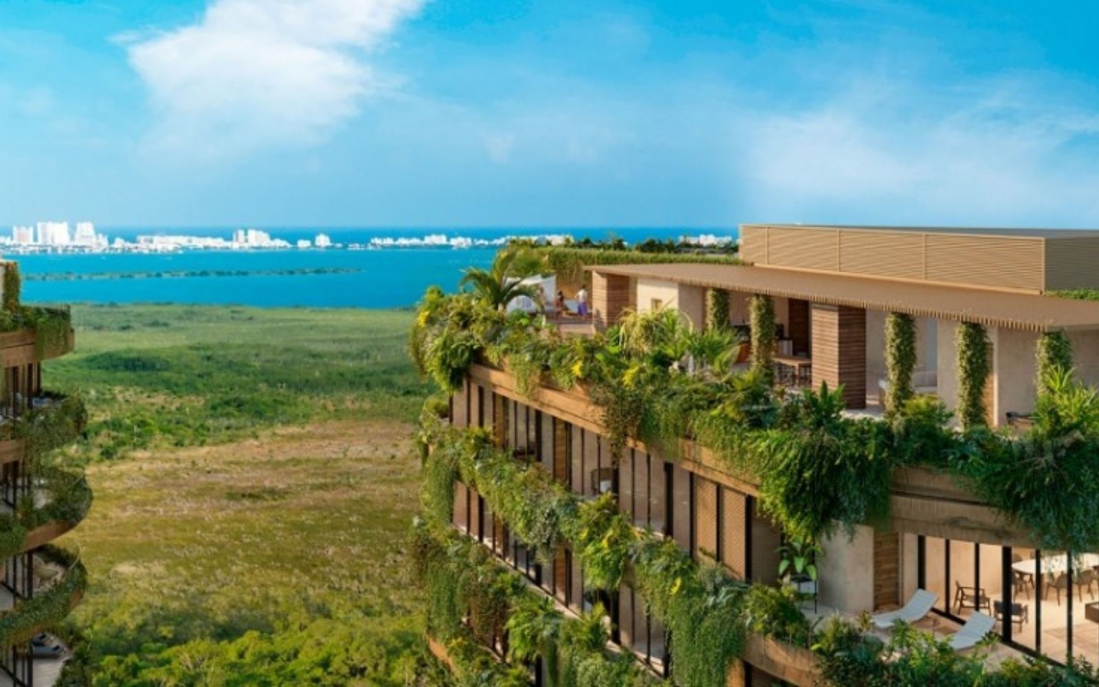 Condo con vista al mar y la marina, con amenidades: alberca infinity, spa, gimnasio, area lounge, salon de eventos, lobby, en Puerto Cancun
