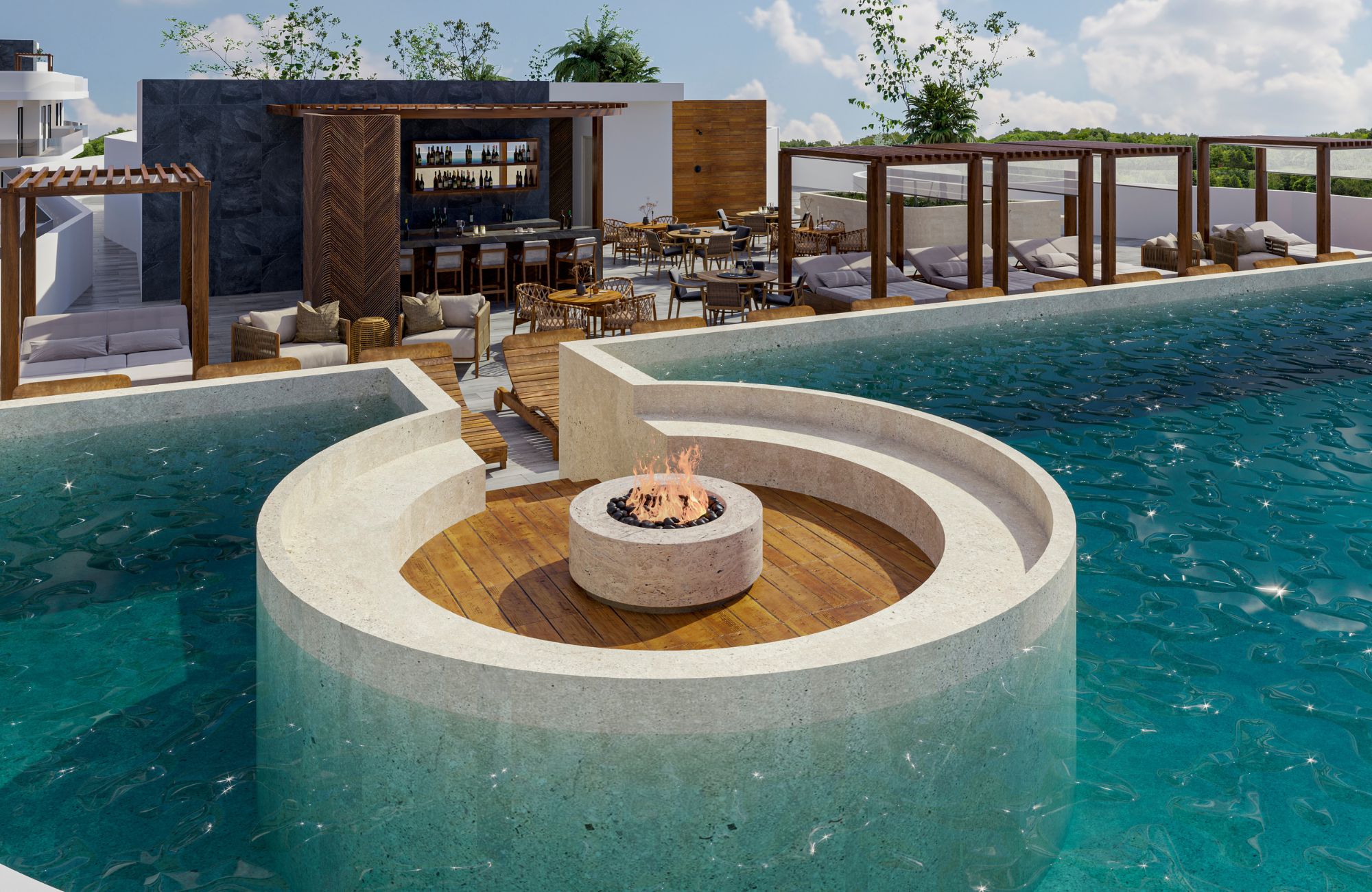 Condo with panoramic view, infinity pool, jacuzzi, snack bar, pre-construction, in Puerto Cancun