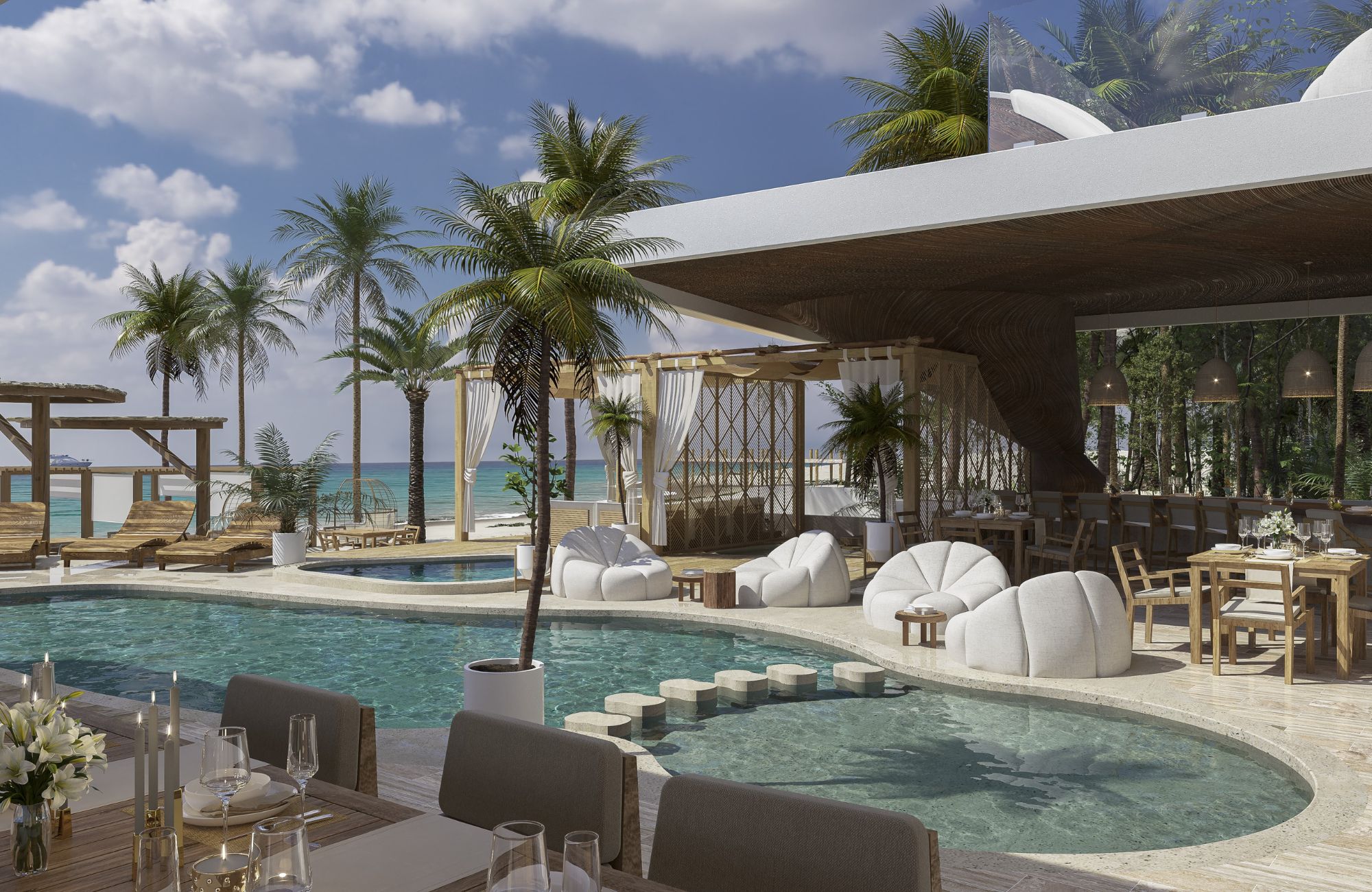 Condominio con Club de playa frente al mar, Alberca, Spa, y business Center, en  Costa mujeres, Cancun.