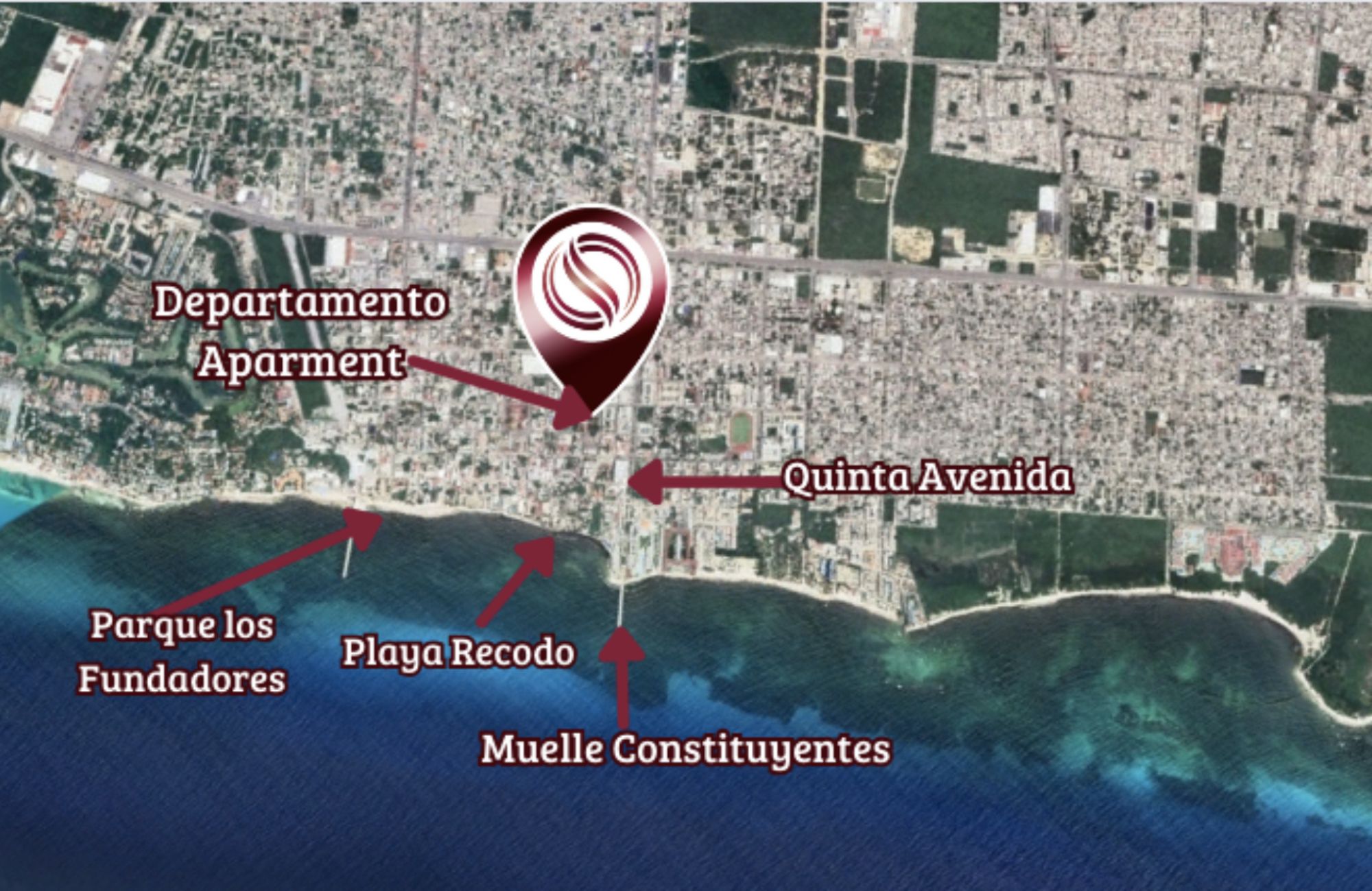 Departamento a 2 cuadras del mar, en la Quinta avenida, alberca con vista al mar, amueblado, en venta en Playa del Carmen.