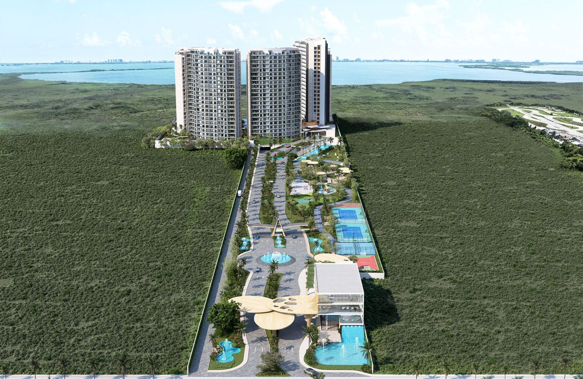 Luxury apartment with concierge, cinema, spa, gym, sky lounge, restaurant, dog area and more amenities in pre-construction, for sale Cancun.