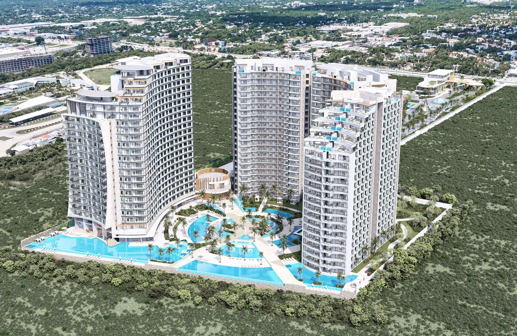 Departamento con múltiples terrazas, Gimnasio, Alberca y Jacuzzi en  venta, Zona Las Americas, Cancún.