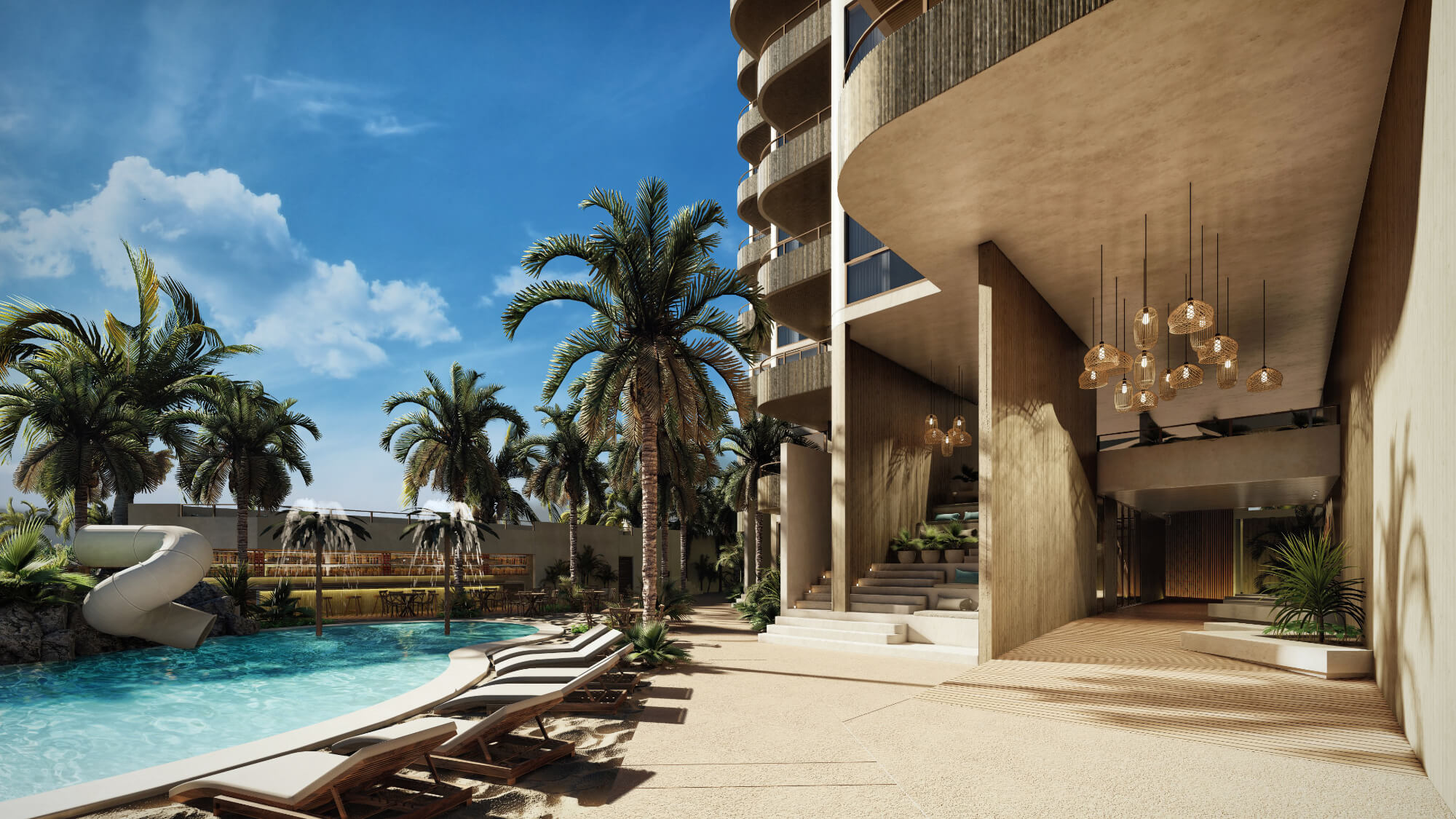 Beachfront apartment, terrace, hammocks and palapas, pre-construction, San Crisanto, sale, Mérida