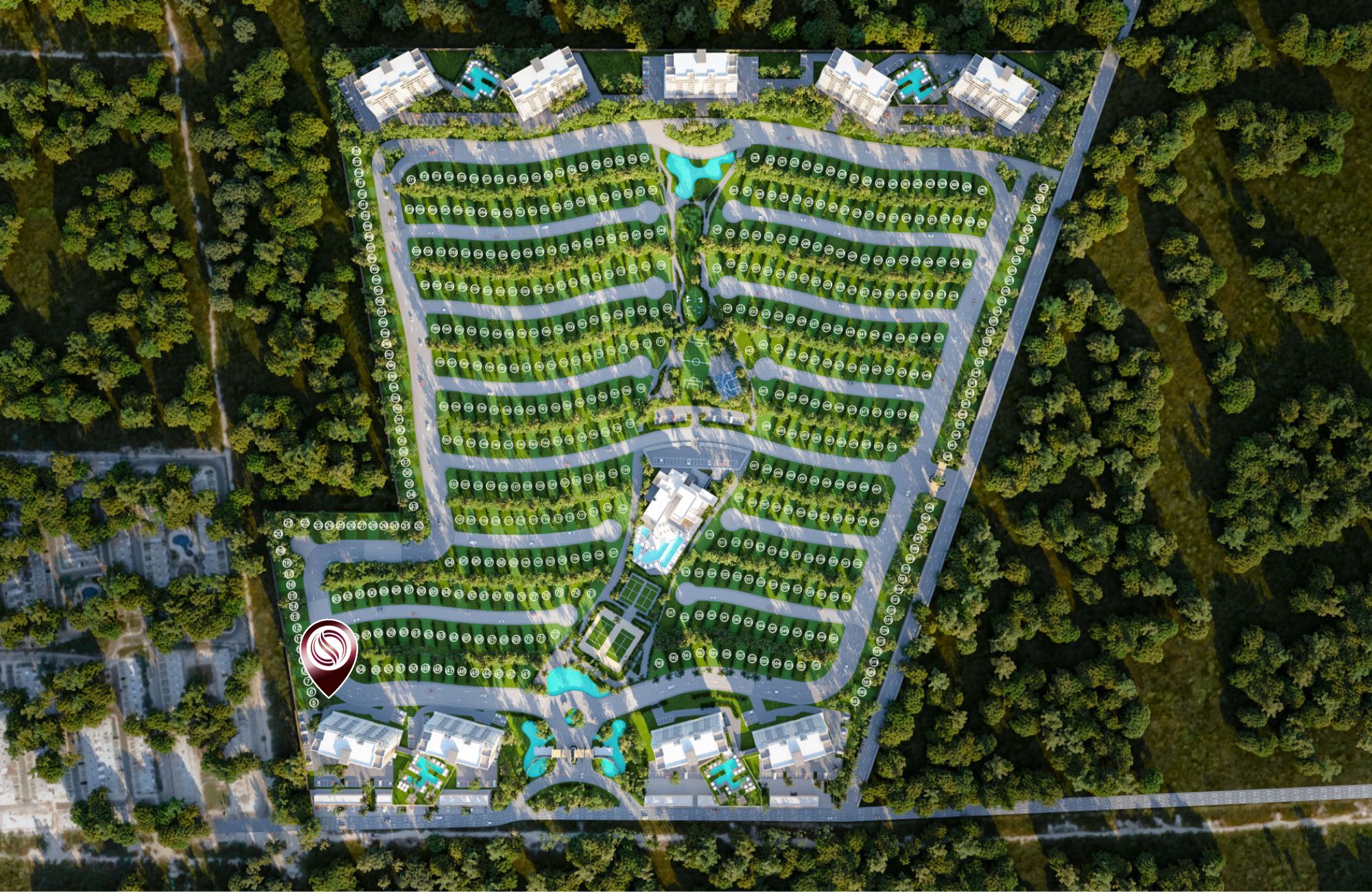 Land in a private residential area with a clubhouse, sports courts, pool, dog areas and more for sale Playa del Carmen.
