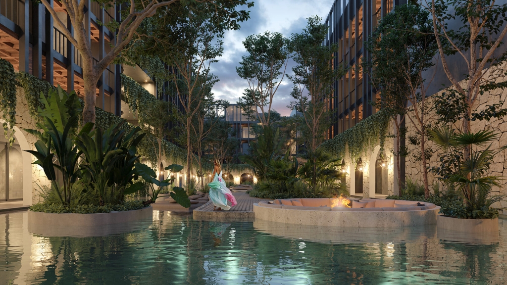 Condo in green building with luxury common areas, solar panels, jacuzzi, gym, concierge, 10 minutes from the beach, La Veleta, Tulum