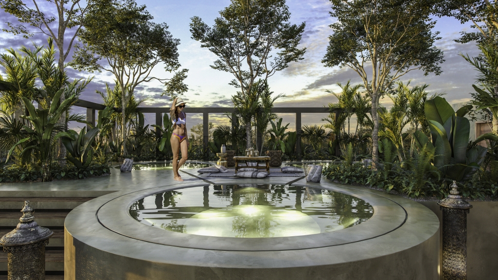 Condo in green building with luxury common areas, solar panels, jacuzzi, gym, concierge, 10 minutes from the beach, La Veleta, Tulum