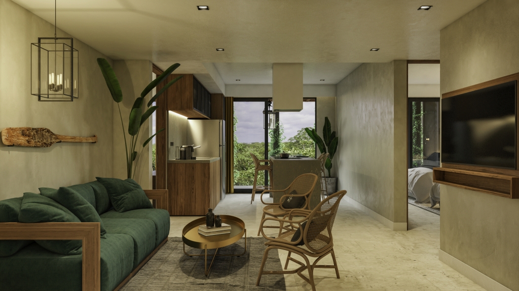 Condo in green building with luxury common areas, solar panels, jacuzzi, gym, concierge, 10 minutes from the beach, La Veleta, Tulum