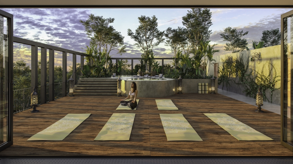 Condo with private pool and 58m2 garden, yoga area, barbecue area, 2 pools with lounge areas, pre-construction, sale Tulum.
