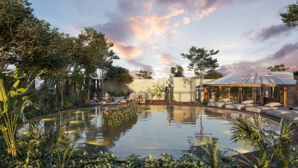 Condo with private garden and pool, full wall windows overlooking green areas, concierge, gym, 958m2 pool, children playground, and more