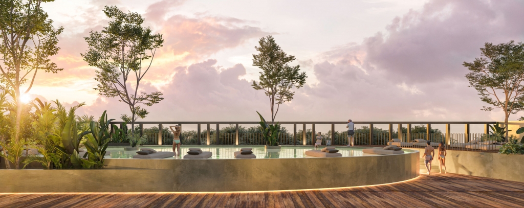 Condo with private garden and pool, full wall windows overlooking green areas, concierge, gym, 958m2 pool, children playground, and more