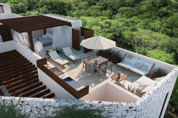 Penthouse with private pool, gym, yoga, spa, ecological technology, in Aldea Zama, Tulum, for sale.