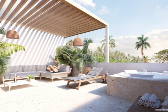 Penthouse con  deck de yoga, pergolas con lounge pre construcción en Aldea Zama tulum venta