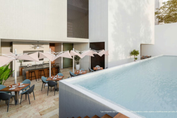 Condominium with roof top pool, barbecue area, business center, concierge, in Villas La Hacienda for sale, Merida North Zone