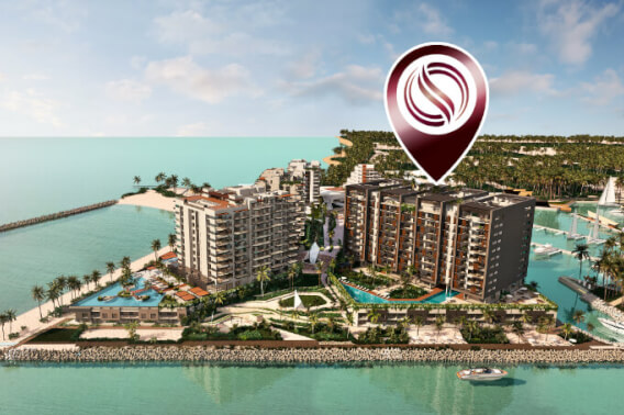 Ocean view apartment  with marina, beach club, sea boardwalk, pre-construction, for sale in Progreso, Yucatan.