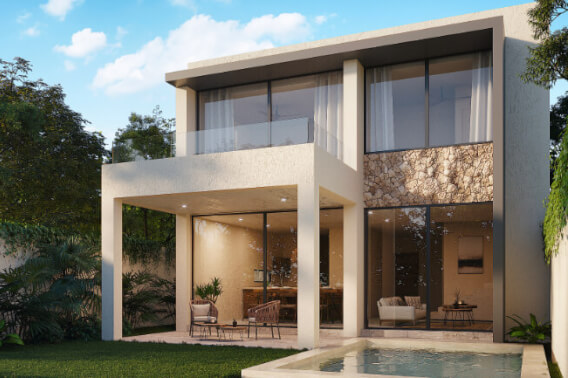 Casa con jardin y alberca privada, residencial de lujo con amenidades para toda la familia, en venta, Valenia, Playa del Carmen.