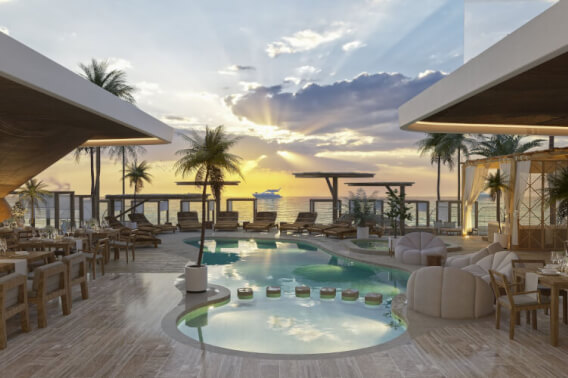 Condo with terrace and view of the lagoon, beach club, movie theater, pre-construction, sale Cancun.