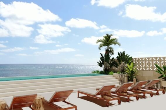 Condominium steps from the beach, with 2 terraces, ocean view pool, 200 meters from the beach, pre-construction, sale Puerto Morelos.