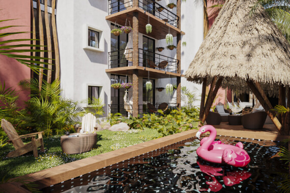 Condo with roof top pool and grill area, hammock zone, palapa, pet friendly, pre-construction for sale in Cozumel