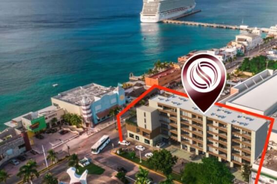 Departamento a 50 metros del mar, alberca, gimnasio, area de asador, centro de negocios, pre-construccion, en Malecón de Cozumel, venta.