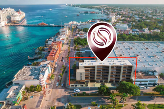 Apartment steps from the ocean, pool, gym, barbecue area, business center, pre-construction, on Cozumel Sea Boardwalk, for sale.