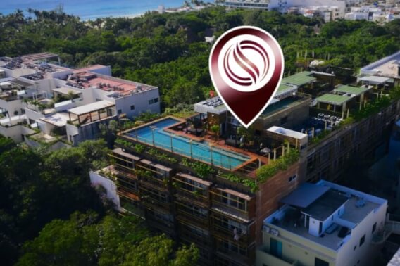 Ocean view condo, pool, 350 meters from the beach, pool, art gallery, unique design, roof garden with jacuzzi, for sale in Playa del Carmen.