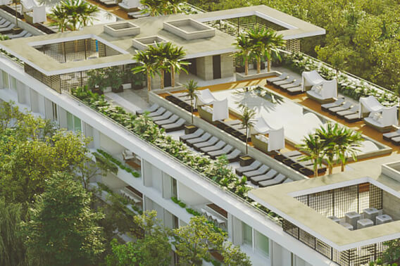 Departamento con jardin, cenote, alberca, a 400 metros de la playa, pre-construccion-venta Playacar