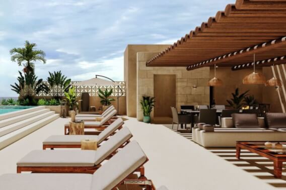 Departamento con jardin de 29m2, 2 terrazas alberca con vista al mar, a 200 metros de la playa, pre-construccion, venta Puerto Morelos.