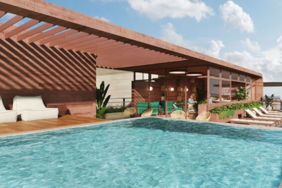 Departamento con jardin de 91 m2,alberca, pet spa, cowork, gimnasio, pre-construccion, sobre Ave. Nader, Cancun, en venta.