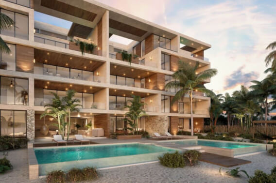 Beachfront apartment, terrace, hammocks and palapas, pre-construction, San Crisanto, sale, Mérida