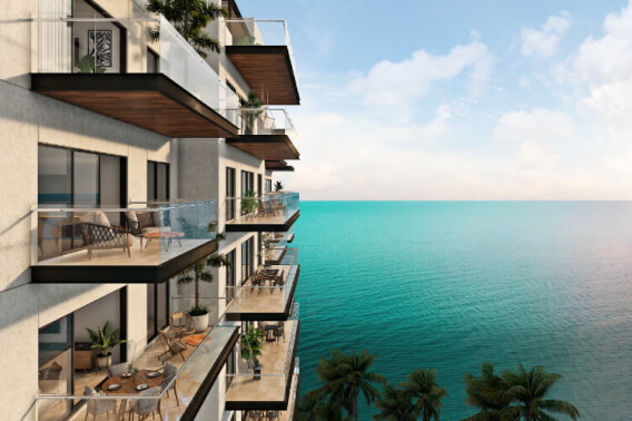 Ocean view condo with marina, beach club, sea boardwalk, pre-construction, for sale Progreso, Yucatan.
