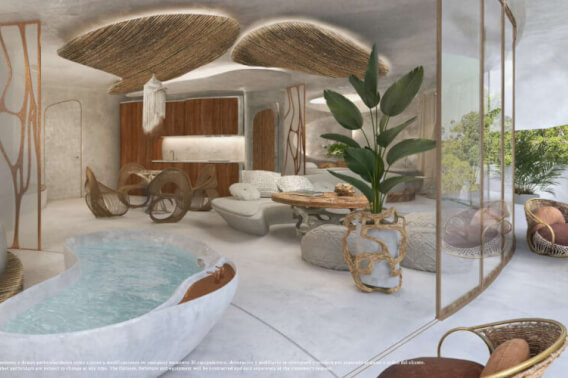 Iconic design residence with 38 m2 terrace, spa, restaurant, art gallery, luxury hotel, for sale Tulum Hotel Zone