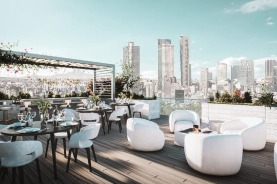 Loft con terraza, Roof Top,  Salas lounge, Zona Grill, pre-construccion Roma Norte, Ciudad de México.