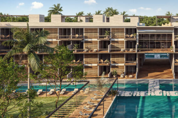 Penthouse con doble terraza, cuarto de TV, con club de playa, campo de golf, en venta, Corasol, Playa del Carmen, pre-construccion.